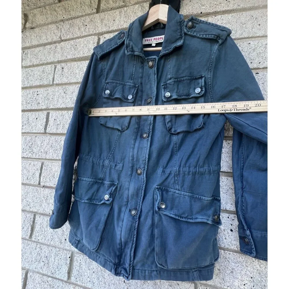 Free Peoples Denim Jacket blue oversize relaxed Cargo Coat Outfitters XS - Picture 8 of 11